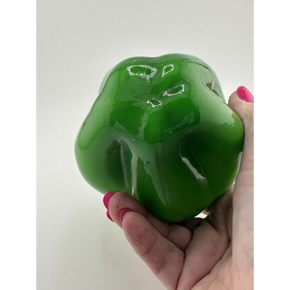Vintage 5" Pepper Hand Blown Murano Style Green Glass Paperweight - Picture 6 of 8
